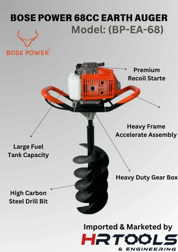 BOSE POWER 68CC EARTH AUGER TWO STROKES LAND DRILL MACHINE WITH DIGGING DRIL BIT AND TOOL KIT COMBO FOR AGRICULTURE USE - Image 8